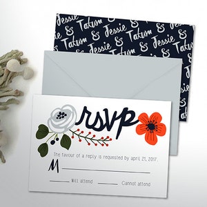 Carta di risposta / Carta RSVP digitale / Carta RSVP stampata / Carta di risposta stampata /Carta di risposta digitale / Floreale stravagante / Jessie