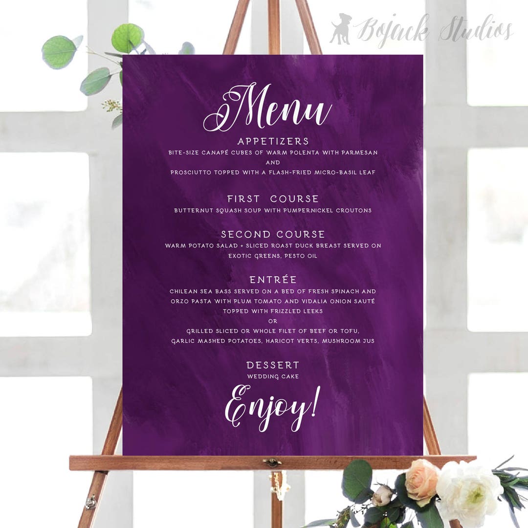 Watercolor Wedding Buffet Menu Poster, Menu Poster, Custom Wedding Menu