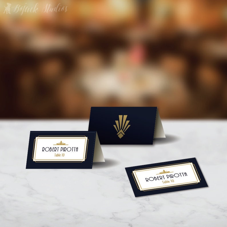 Place Cards, Digital Download Placecard Template, Avery Tent Card Template, Editable File, Editable Place Card, Fitzgerald art deco image 1