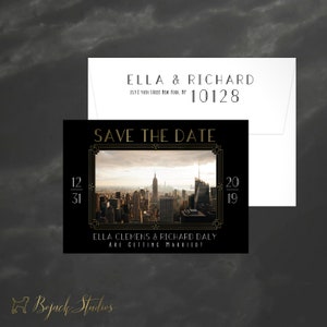 Art Deco Save the Date, Save the Date Card, Save our Date, STD Postcard, Wedding Announcement, Black Tie Wedding, Invitation 18023