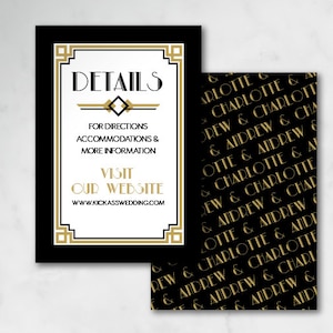 Tarjeta de información pequeña / Tarjeta de información digital / Tarjeta de información impresa / Inserto impreso / Artdeco / Boda Charlotte Gatsby / Boda Art Déco