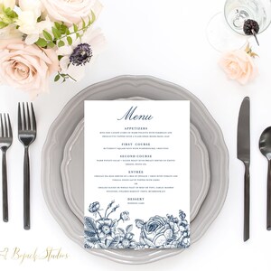 Menu weselne z motywem kwiatowym, spersonalizowane menu weselne, drukowane menu weselne, menu kolacji w stylu vintage z motywem kwiatowym, menu lunchowe z motywem róż, H008