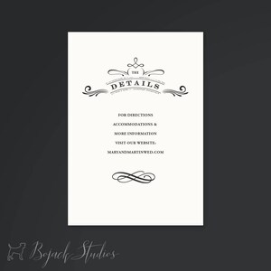 Casamento formal, crista ornamentada, pequeno encarte de casamento, cartão de informações digital, cartão de informações impresso, encarte impresso, cartão de site, sofisticado, 18012