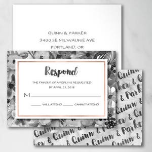 Tarjeta de respuesta de flores de acuarela, tarjeta RSVP, tarjeta de respuesta impresa / tarjeta de respuesta digital, invitación de boda moderna floral de acuarela, 18007