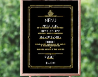 Art Deco Wedding, Menu Poster, Wedding Menu Sign, Printable Wedding Poster, Printed Poster, Art Deco Wedding Menu Sign, Buffet Menu, 18023