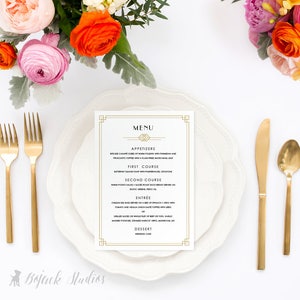 Tarjetas de menú de boda Art Déco / Menú de boda imprimible / Menú de boda personalizado / Menú de boda impreso / Menú de despedida de soltera / Gatsby Carlotta