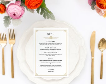 Art Deco Wedding Menu Cards | Printable Wedding Menu | Custom Wedding Menu | Printed Wedding Menu | Bridal Shower Menu | Gatsby Carlotta