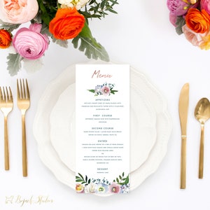 Menú floral de boda, Menú de boda impreso personalizado, Menú de boda imprimible, Menú floral vintage, Menú de almuerzo floral, Floral tradicional, 18028