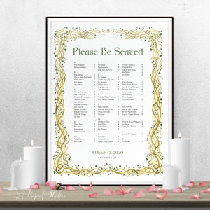 Casamento celta, pôster de gráfico de assentos, sinal de gráfico de assentos de casamento, pôster de casamento para impressão, pôster impresso, casamento de fantasia na floresta, Zelda