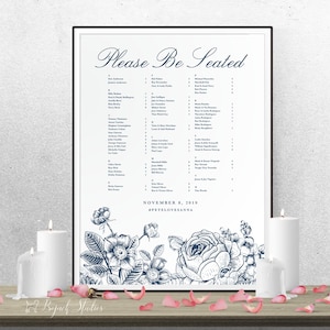 Cartaz floral do gráfico de assentos do casamento, gráfico de assentos imprimível, gráfico de assentos personalizado, gráfico de assentos impresso, casamento botânico, h008