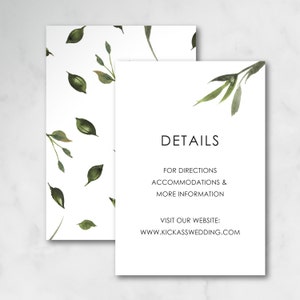 AVA kleine bruiloft insert, infokaart, digitale infokaart, gedrukte infokaart, gedrukte insert, websitekaart, botanische bruiloft, groen