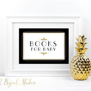 Books for Baby Art Deco Sign, 5x7&quot; Printable Wedding Sign, Books for Baby Sign, PDF Sign, Art Deco Wedding Signs, Digital Download, Kelly