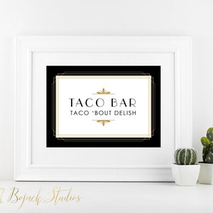 Taco Bar Art Deco Sign, 5x7&quot; Printable Wedding Sign, Taco Bar Food Sign, PDF Sign, Art Deco Wedding Signs, DIY, Digital Download, Kelly