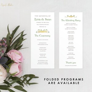 ウェディング プログラム、結婚式プログラム、印刷可能なプログラム、印刷されたウェディング プログラム、アイルランド ケルト ウッドランド ファンタジー、Vines、LOTR、ゼルダ