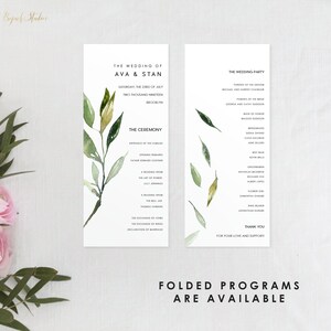 Botanical Wedding Programs, Custom Printed Wedding Program, Printable Wedding Program, Green Leaves Day-Of Stationery, Wedding Program, H030
