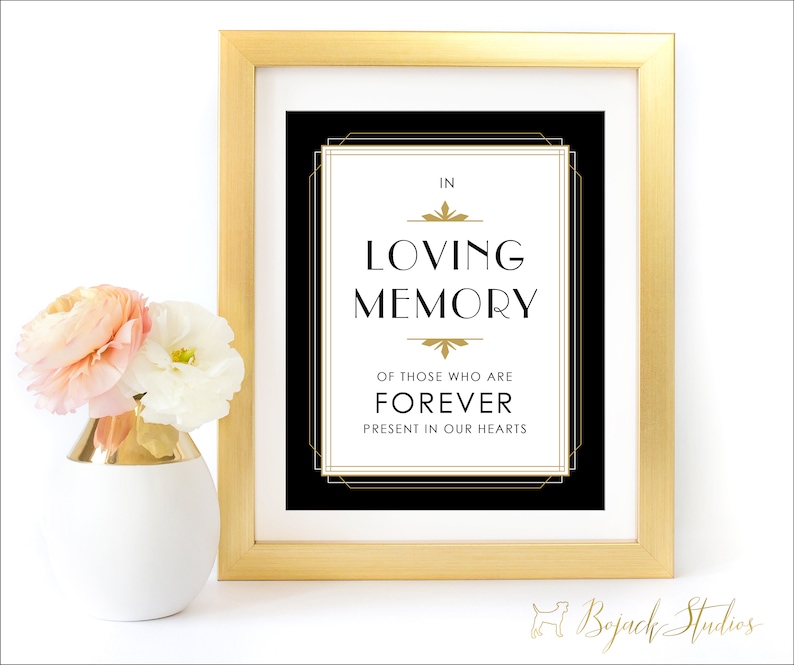 In Loving Memory Sign, Art Deco Sign, 8x10 Printable Wedding Sign, Memoriam Sign, Art Deco Wedding Signs, DIY, Digital Download, Kelly image 1