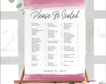 Watercolor Seating Chart Poster, Seating Chart Sign, Custom Seating Chart, Wedding Seating Chart, Art Deco Wedding, Watercolor Wash, 18015