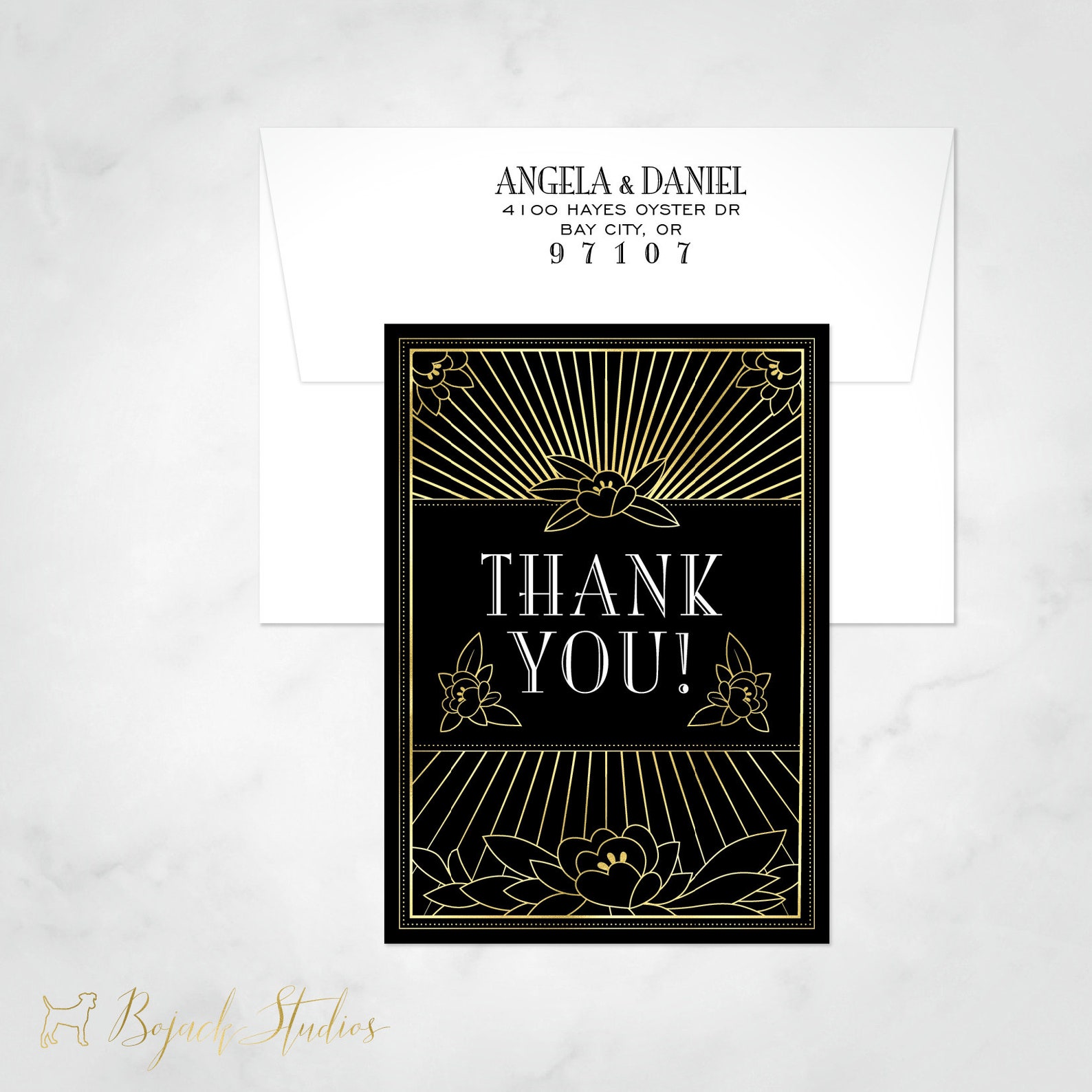 Art Deco Thank You Thank You Card Art Deco Wedding Thank You Etsy