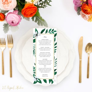 Aquarelle Botanical Wedding Menus, Custom Printed Wedding Menu, Printable Wedding Menu, Dinner Menu, Lunch Menu, Leaves Paper Menu, H031