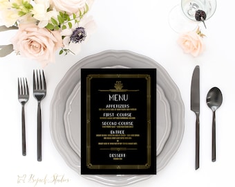 Art Deco Wedding Menu Cards, Printable Wedding Menu, Custom Wedding Menu, Printed Wedding Menu, Bridal Shower Menu, Gatsby 18023