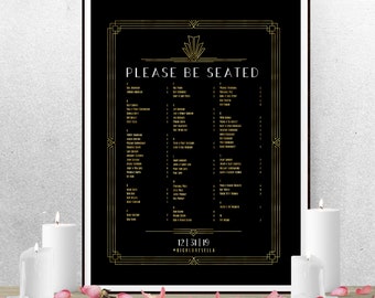 seating chart design Art Deco Seating Chart Poster, Seating Chart Sign, Custom Seating Chart, Wedding Seating Chart, Art Deco Wedding, Gatsby 18023