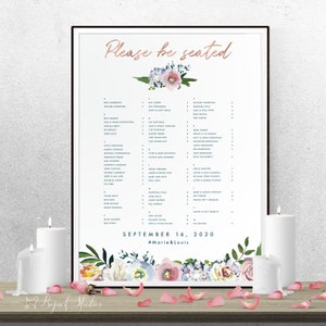Benutzerdefiniertes Vintage Florales Sitzplakat, druckbare Florale Sitzkarte, benutzerdefinierte Sitztabelle, bedruckte Sitztabelle, benutzerdefinierte Floral, 18028