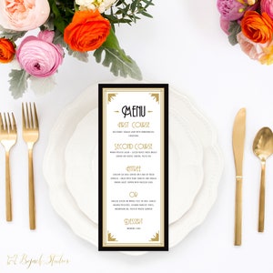 Art Deco Bruiloft Menu Kaarten, Afdrukbare Bruiloft Menu, Aangepaste Bruiloft Menu, Bedrukte Bruiloft Menu, Bruids Douche Menu, Gatsby Art Deco
