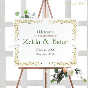 Cartello di benvenuto di nozze, Poster di benvenuto personalizzato, Poster di nozze Stampato, Poster di benvenuto di nozze, Celtic Woodland Vines Zelda