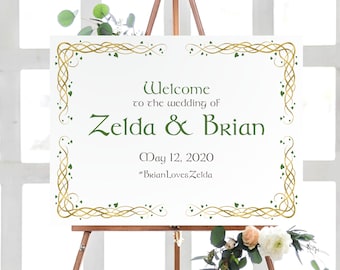 Wedding Welcome Sign, Personalized Welcome Poster, Wedding Poster Printed Poster, Wedding Welcome Poster, Celtic Woodland Vines Zelda