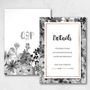 Carte d'information florale aquarelle sur le mariage, petit encart, carte de site Web de mariage, carte d'orientation de mariage, insert de mariage, mariage floral, 18007
