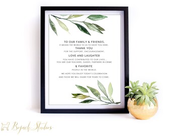 Thank You Message Sign, Botanical Dancing Shoes, 8x10 Thank You Wedding Sign, Thank You Sign, Botanical Wedding Signs, DIY Download, H030