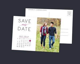Calendar Save the Date Postcard, Save Our Date Postcard, Photo Save The Date, Wedding STD, Wedding Announcement,  Engagement, SD011
