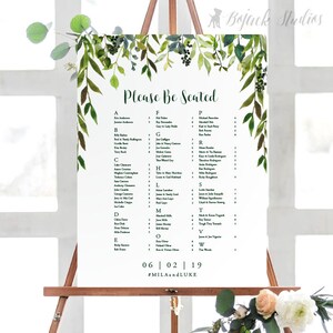 Affiche de tableau de table de mariage botanique MILA, Plan de siège imprimable, Plan de siège personnalisé, Tableau de siège imprimé, Mariage à feuilles vertes