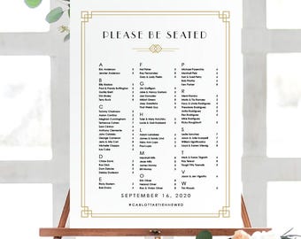 Art Deco Wedding Seating Chart Poster, Wedding Seating Chart Sign, Printable Wedding Poster, Printed Poster, Art Deco Wedding, Carlotta