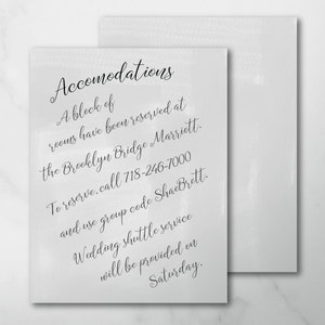 Tarjeta de información con inserto grande Shae, tarjeta de información digital, tarjeta de información impresa, inserto impreso, instrucciones, hotel, recepción, boda romántica