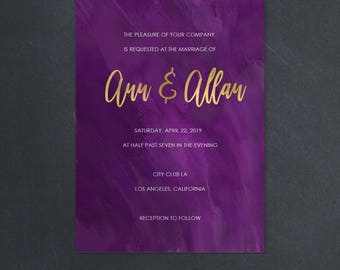 Watercolor Wedding Invitations | Custom Wedding | Printable Wedding Invitation | Printed Wedding Invite | Abstract Art invitations, 18020