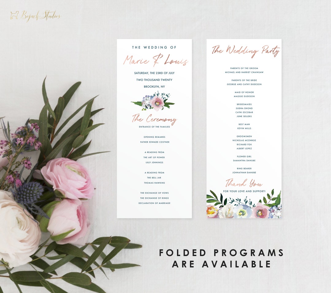 Wedding Programs, Custom Printed Wedding Program, Printable Wedding ...