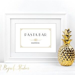 Pasta Bar Art Deco Sign, 5x7&quot; Printable Wedding Sign, Pasta Bar Sign, PDF Sign, Art Deco Wedding Signs, DIY, Digital Download, Carlotta