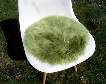 Coussin d'assise en peau de mouton vert herbe environ 40 cm rond