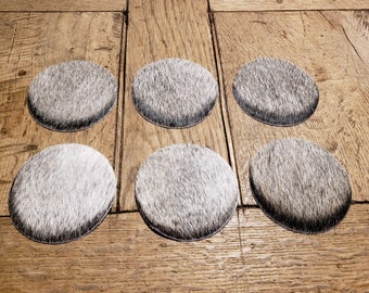6 coasters made of cowhide grey/grit 10 cm round
