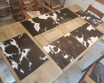 6 sets de table/sets de table peau de vache noir/blanc tacheté 48 x 33 cm