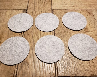 6 sous-verres en feutre en laine mérinos à 100 %, gris clair