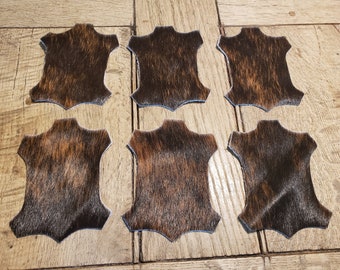 6 coasters made of cowhide black/brown tiger in cowhide shape 12.5 cm x 9.5 cm