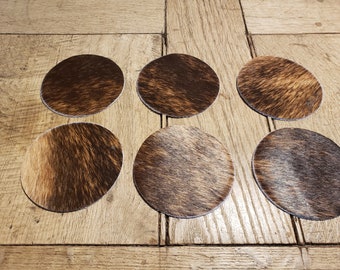 6 coasters made of cowhide brown/black tiger striped 10 cm round