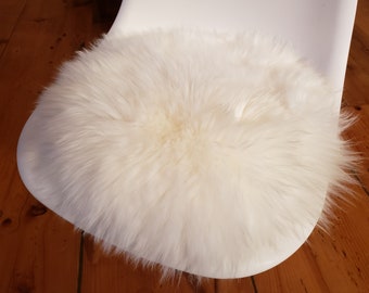 Coprisedile in pelle di pecora bianco naturale rotondo circa 40 cm