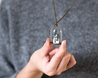 Paper greenhouse glass bell necklace