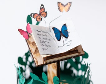 Personalised butterfly book on stand, handmade paper sculpture