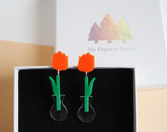 Floral acrylic earrings, tulip dangle drop earring