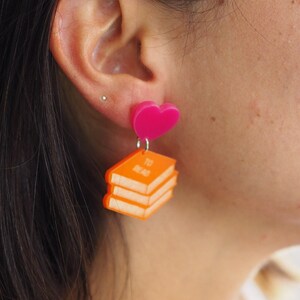 Book pile acrylic dangle drop earring image 2