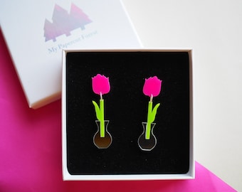 Tulpen-Acryl-Ohrringe, naturinspirierter Plexiglas-Schmuck